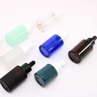 China 30ml 50ml 60ml Shoulder Oil Serum Flat Glass Cosmetic Bottle Dropper Cosmetic Package for sale