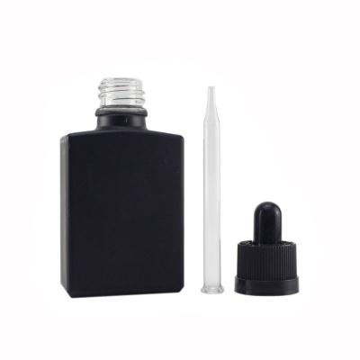 China 15ml 30ml 50ml Cosmetic Rectangle Frosted / Matte Black Glass Dropper Bottle for sale