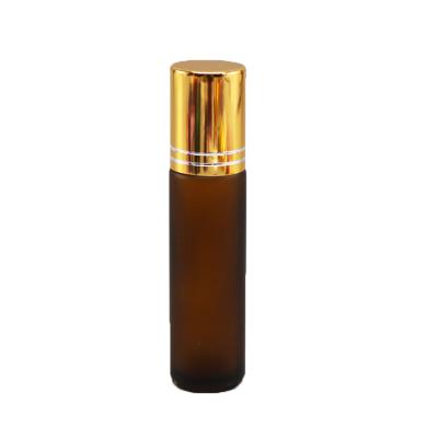 China Amber Glass Perfume Bottle 10ml Roll On Bottle With Gold Steel Cap And Ball for sale