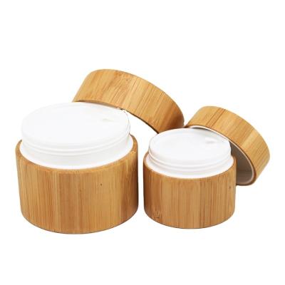 China 30g 50g 100g Face Oil Cosmetic Bamboo Wooden Lids Full Container Plastic Inner Wooden Bamboo Cream Jar for sale