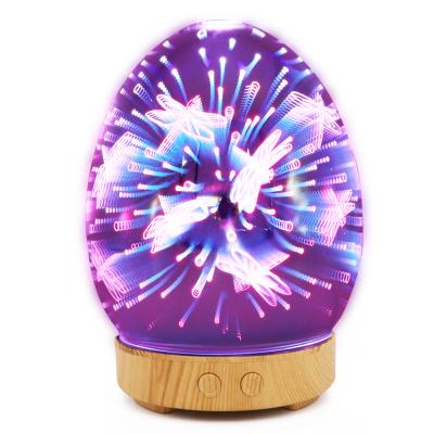 China Glass Aromatherapy Ultrasonic Humidifier Wooden Aromatherapy Diffusers 3D Night Light for sale