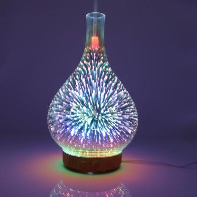 China Hot 3D Style Aromatherapy 120ml Glass Firework Oil Diffusers Hot Colorful Wholesale Ultrasonic Diffuser Cool Mist Humidifier for sale