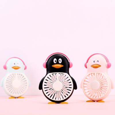 China Silent Animal Cute Penguin Cartoon Children High Efficiency Portable Mini Led Usb Necklace Fan for sale