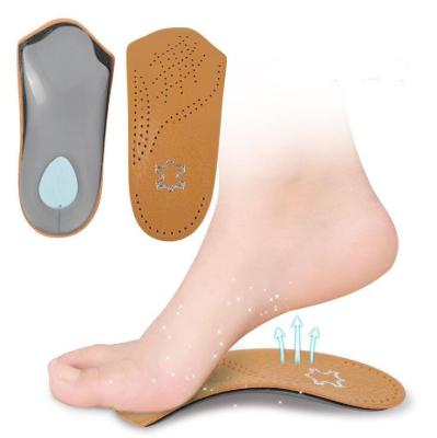 China Hot Selling 3/4 Skin Friendly Leather Orthotic Flat Foot Arch Support Cowhide Leather Insoles Ultra Light, Thin, Semi-Rigid for sale