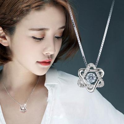 China Popular 925 Sterling Silver Hexagram Necklace For Women Intertwine Octagon Star Garland Swing Zircon Jewelry NeckalceFashion Style for sale