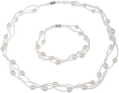 China Qetesh Popular Smart Freshwater Pearl 6-7mm Alloy Magnetic Loop Necklace Bracelet Set for sale