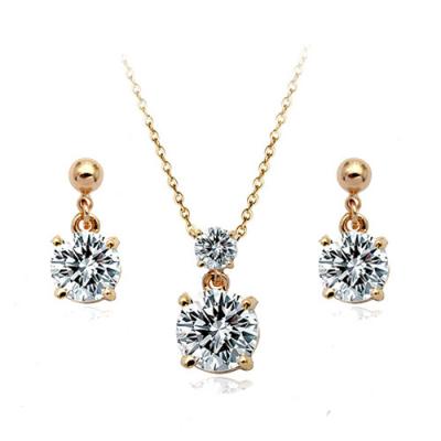 China Qetesh Popular Hot Sale Fashion Gold Plated Women Jewelry Set Exquisite Compact Zircon Pendant Necklace for sale