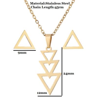 China Popular Qetesh Jewelry Set Stainless Steel 18K Gold Geometric Triangle Animal Butterfly Necklace Earrings Stud For Women for sale