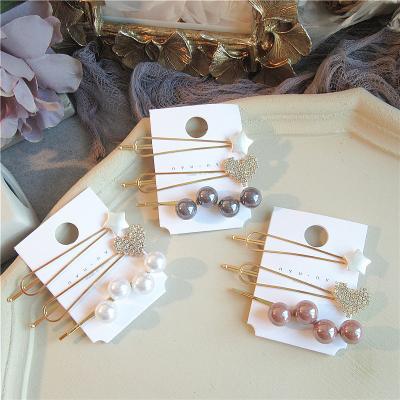 China Sweet Fashion Peach Heart Pearl Hairpin Sweet Sandro Hair Clip Set Girls for sale