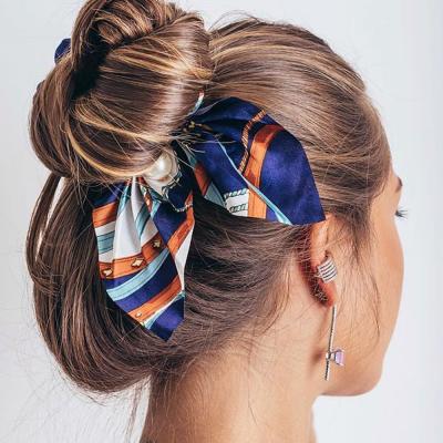 China New Fashionable Chiffon Bowknot Elastic Hair Scrunchy Hair Bands For Women Girls Solid Color Scrunchies Hair Ties Ponytail Holder Hair Accessories for sale