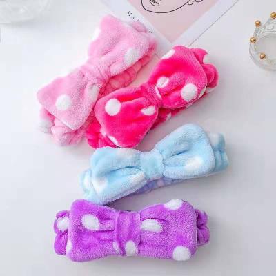 China Sandro European Amazon Lovely Eco-friendly Polka Dot Coral Bow Hair Band Women face hair circle makeup sports hair accessories for sale