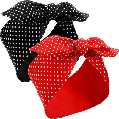 China Sandro Eco-Friendly 2 Pcs Red Head Scarf For Girls Wome Bandana Headband Black Boho Bow Headbands Vintage Rabbit Ear Headband for sale