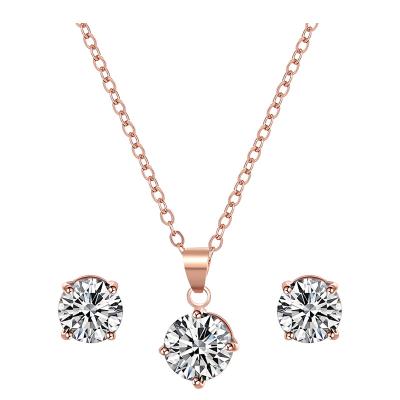 China Popular Sandro Silver Color Rhinestone Jewelry Sets Flower Women Crystal Necklace Earrings Set for sale