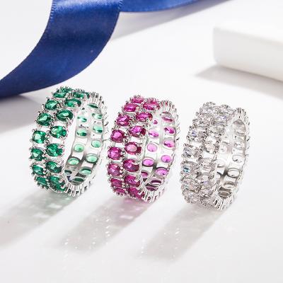 China Sandro New Rings Double Row Full Finger Popular Women's Red Color Square Zircon Ring for sale