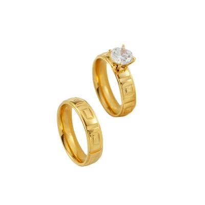 China Sandro Couple Diamond Gold Ring Engagement Vintage Durable Alloy Metal Gold Plated Rings For Women And Men for sale