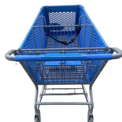 China 180l Color Antirust Blue Colored Plastic Trolley Hybrid Trolley , 180l Plastic Supermarket Shopping Cart for sale