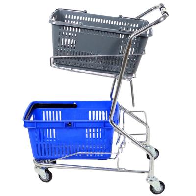 China Unveiling MOQ 100 PCS Chrome Plating Push Shopping Cart With 3 Hand Baskets, Chrome Plated Three Baskets For Pushing Carts for sale