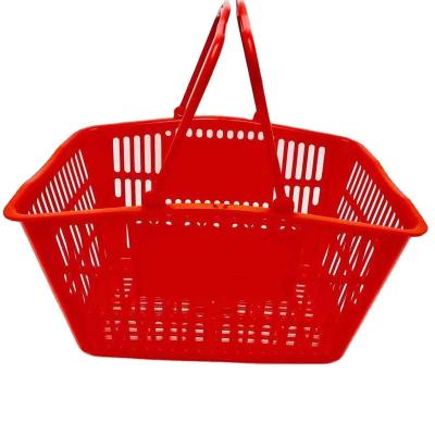 China New Design PW622 Durable Red Color 12L Plastic Shopping Hand Basket, Plastic Folding Hand Basket, Hand Shopping Baskets With Handles for sale