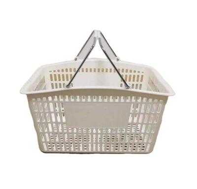 China New Design PW625 Durable White Color 30L Supermarket Shopping Basket With Metal Handles, Plastic Hand Baskets for sale