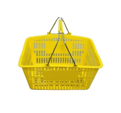 China New design PW623 medium size durable yellow color 17L plastic shopping basket for sale, supermarket hand basket for sale