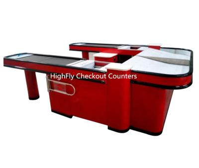 China Canadian Super Mall Supermarket Cashier Counter With Conveyor Belt, Automatic Cashier Counter Stainless Steel Electric Cash Register Counter for sale