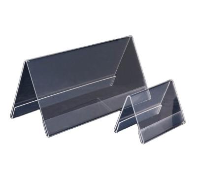 China Triangle V Shape Customized Sizes Acrylic Poster Paper Holder Double Sided Clear Acrylic Sign Holder On Table Top KS-3006 for sale