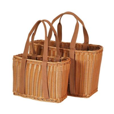 China Sustainable Imitation Rattan Woven Bag Storage Picnic Shopping Portable Fruit Basket for sale