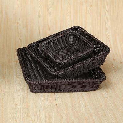 China Sustainable Handmade Imitation PP Woven Fruit Storage Willow Bread Rattan Basket for sale