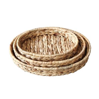 China For Desktop Storage Water Hyacinth Storage Baskets Round Large Handwoven Tray for sale