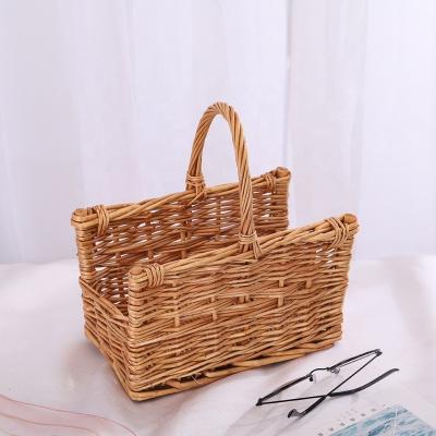 China Sustainable Custom Hand - Woven Desktop Wicker Storage Basket For Books Files Small Gadgets Etc. for sale