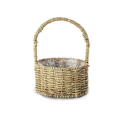 China Straw Grass Woven Flower Gift Basket with Handle for sale