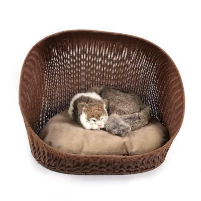 China Sustainable Custom Handmade PP Rattan Woven Pet Basket Bed for sale