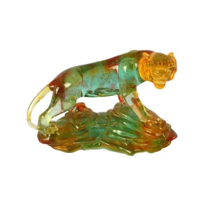 China Europe Resin Animal Tiger Statue Desktop Decorations Dreamy Translucent Sculpture Resin Crafts For Gifts for sale