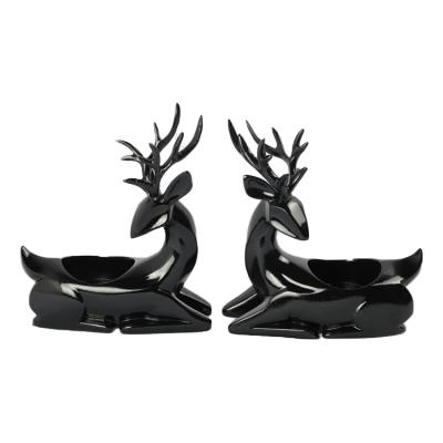 China New Durable Candle Holder Style Resin Home Decoration Black Deer Shaped Eco-friendly Candle Holder Nordic Candle Holder for sale