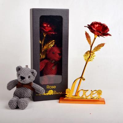 China Valentine's Day Valentine's Day Gift Amazon Wedding Hot Selling 24K Products Rose Flower in Stand Cute LOVE Word and Accessaries Bear for sale