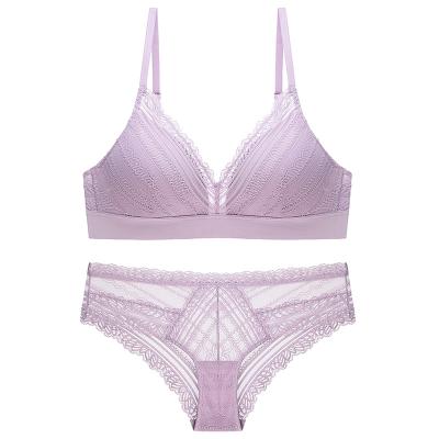 China New french seamless lace bra with wide edge and thin cotton bra for girl without underwire gather lingerie set for sale