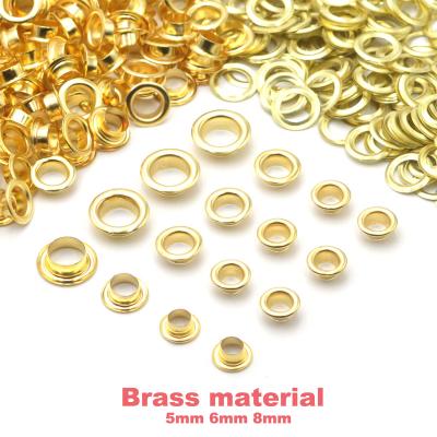 China 100sets Gold Grommet Nickel Free Pure Brass Material Eyelet 5mm/6mm/8mm With Gasket Adjustment Leather Craft Shoes Belt Hat Bag Diy Supplies for sale