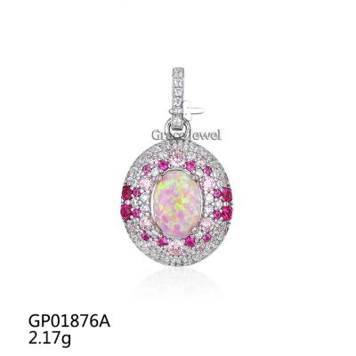 China Grace Jewelry New Arrival FASHIONABLE Oval 925 Sterling Silver Pave Setting Cz Ruby Pink Opal Custom Necklace pendants for sale