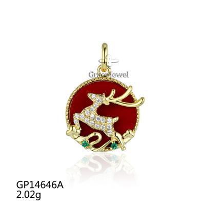 China Grace Jewelry Hot Selling Christmas TRENDY Christmas Reindeer Deer Gold Plated 925 Silver Red Agate Slice Jewelry Pendants for sale