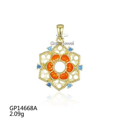 China Trendy Flower Trendy Flora Hollow Enamel 925 Sterling Silver Hexagonal Pendant from Grace Jewelry Factory Direct New for sale