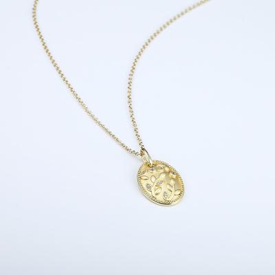 China TRENDY Tree of Life Grace Jewelry Matte Treated Oval Coin Bead Edge of Gold Plated Silver Pendant for sale