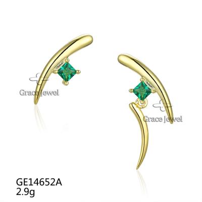 China Grace Jewelry Modern Design Wholesale FASHIONABLE Gold Plated Studs Earring 925 Sterling Silver Green Nano Crystal for sale