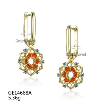 China Grace Jewelry FASHIONABLE New Arrival Elegant 3D Gold Plated Silver Cavity Enamel 925 Flower Safe Luxury Earrings for sale