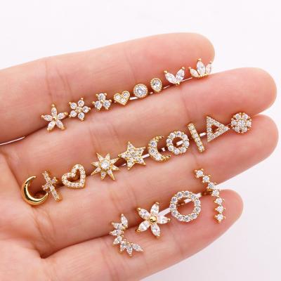 China TRENDY Stocks Selling Safety Crewback Fast Delivery Earrings Gold Stainless Steel Piercing Earrings in Gold and Silver Zircon Earrings for sale