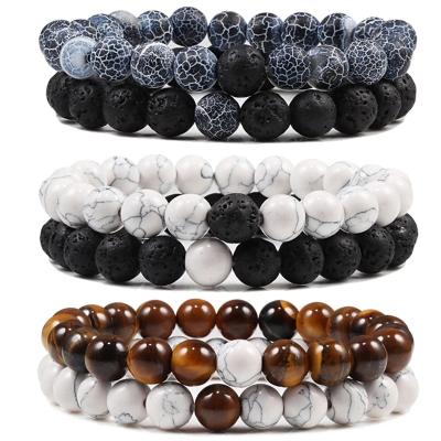 China Handmade Beads and Lava Stones Beads BOHEMIA 8mm Tiger Stones Bracelet for Men and Women Size Fashion Boho Bracelet Elastic Jewelry for sale