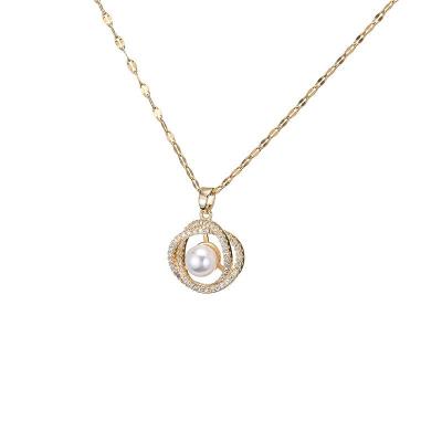 China TRENDY Simple Necklace Jewelry Rose Gold Surround White Pearl Diamond Guardian Star Pendant Temperament Charm For Women Wholesale for sale