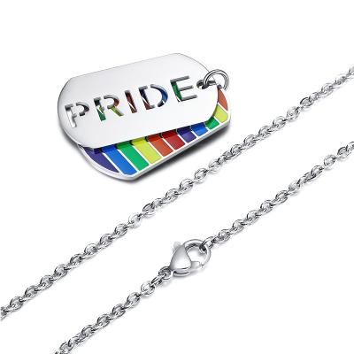 China Romantic Amazon TOP Selling Hollow Engraved Letter Pendant For Men And Women Lovers Rainbow Stainless Steel Epoxy Pendant Necklace for sale