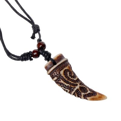 China Hot Selling Acrylic Resin Cow Horn Necklace With Adjust Black Cotton Rope Fashion Men Jewelry for sale