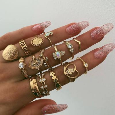 China Vintage Trendy Rings Set For Lady Cheap Price Stocks Selling Retro Rhinestone Knuckle Bohemian Ring Set Wholesale 2021 New Jewelry for sale