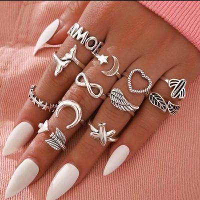 China 2021 Popular Vintage Vintage Set Rings For Women Jewelry Rings Set Retro Fashionable Cheap Silver Color ANTI Fast Delivery for sale